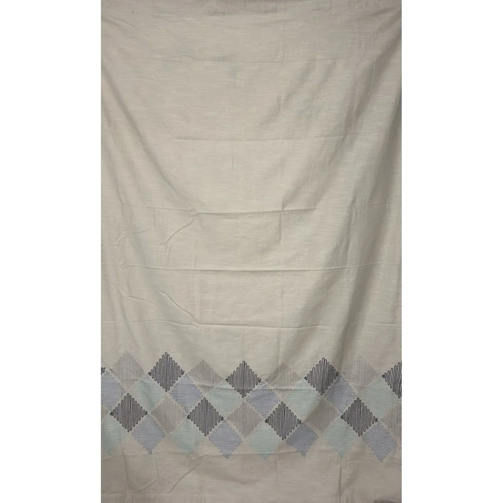 Threshold Curtain Panel Set Tan Zig Zag Embroidered Boho Blue Geometric